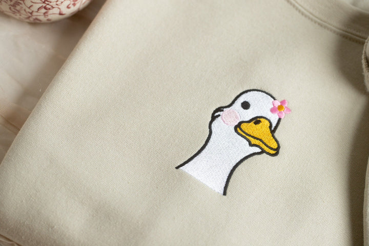 Embroidered Duck Sweatshirt, Embroidered Duck Sweatshirt, Cute Sweatshirts for Women, Trendy Crewneck, Funny Gifts for Her, DUCK-C-97