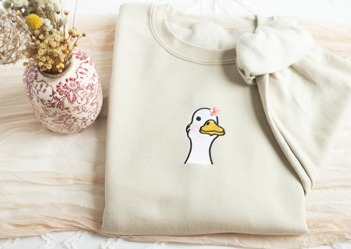 Embroidered Duck Sweatshirt, Embroidered Duck Sweatshirt, Cute Sweatshirts for Women, Trendy Crewneck, Funny Gifts for Her, DUCK-C-97