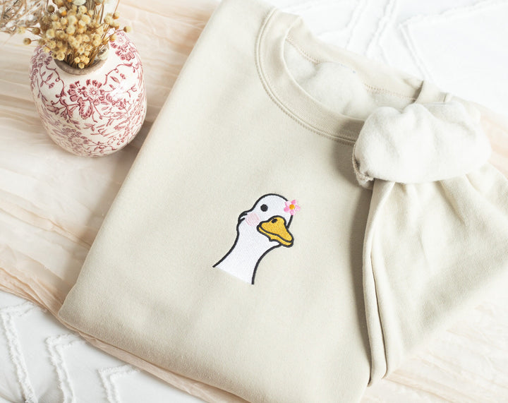 Embroidered Duck Sweatshirt, Embroidered Duck Sweatshirt, Cute Sweatshirts for Women, Trendy Crewneck, Funny Gifts for Her, DUCK-C-97