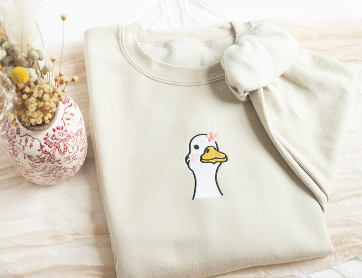 Embroidered Duck Sweatshirt, Embroidered Duck Sweatshirt, Cute Sweatshirts for Women, Trendy Crewneck, Funny Gifts for Her, DUCK-C-97