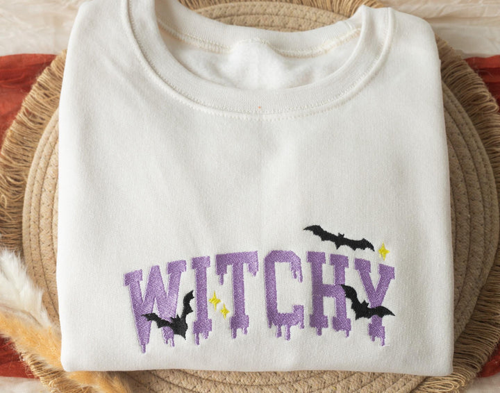 Embroidered Witchy Sweatshirt, Embroidered Fall Sweatshirt, Halloween Sweatshirt, Witch Sweatshirt, Trendy Fall Crewneck, WT1-C-196