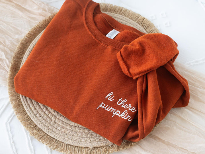 Embroidered Hi There Pumpkin Sweatshirt, Embroidered Fall Sweatshirt, Halloween Sweatshirt, Fall Sweater, Sweatshirt Crewneck, HITHE-P-97