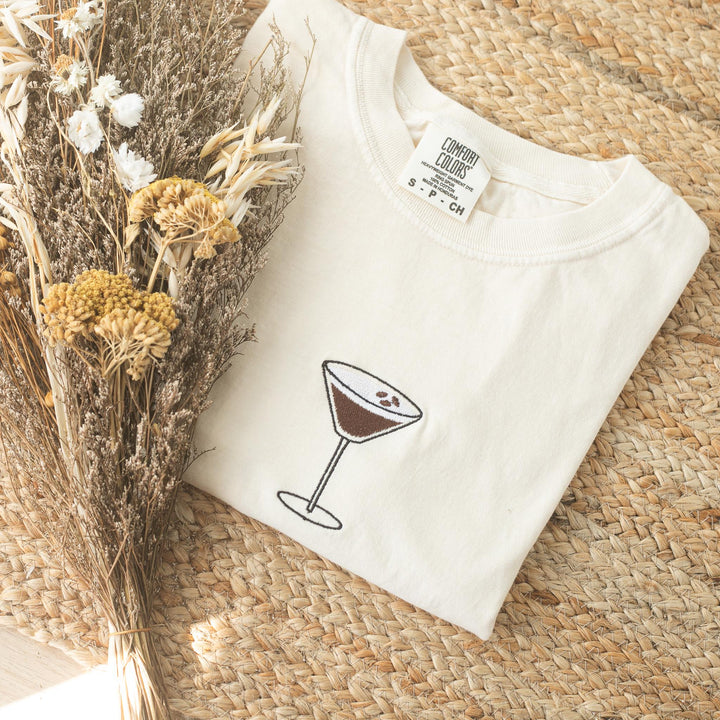 Embroidered Espresso Martini T-shirt, Embroidered Comfort Colors Tee, Embroidered Shirt, Trendy Tshirts for Women, ESM-97-C