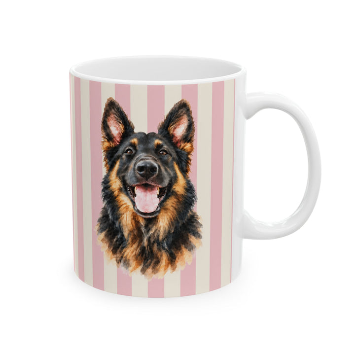 Custom Watercolor Pet Mug, Light Pink Cream Stripes, Personalized Dog Photo Coffee Cup, 11oz