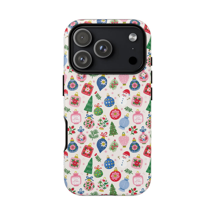 Colorful Christmas Ornament Tough iPhone Case, Pink Blue Holiday Bauble Phone Cover, Matte or Glossy
