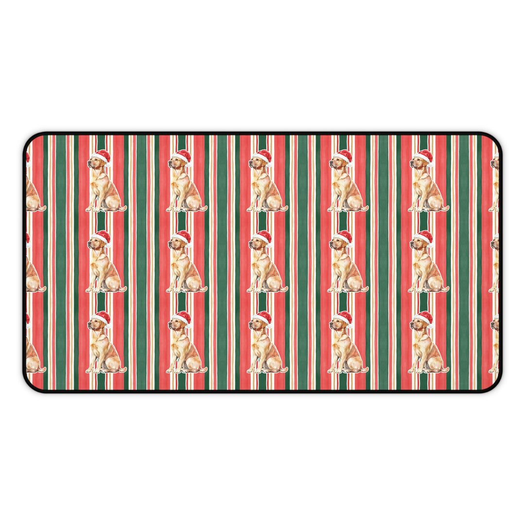 Yellow Labrador Christmas Desk Mat, Classic Red Green Stripes, Santa Dog Desk Pad