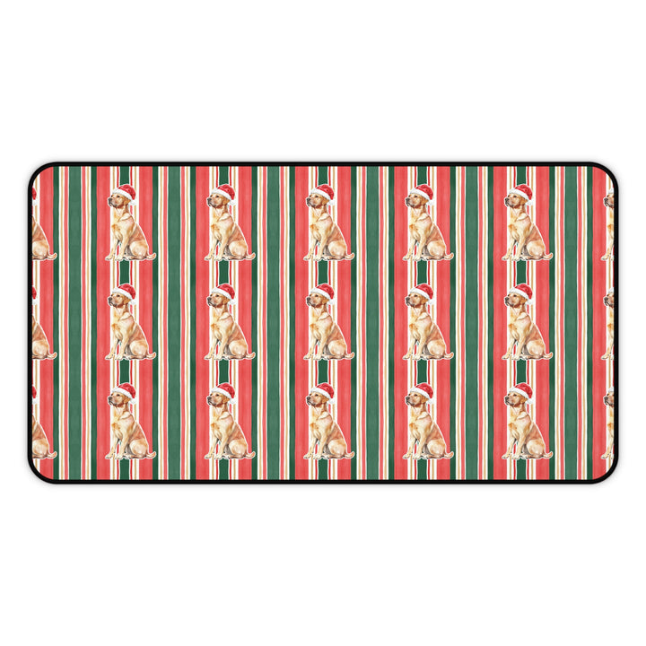 Yellow Labrador Christmas Desk Mat, Classic Red Green Stripes, Santa Dog Desk Pad