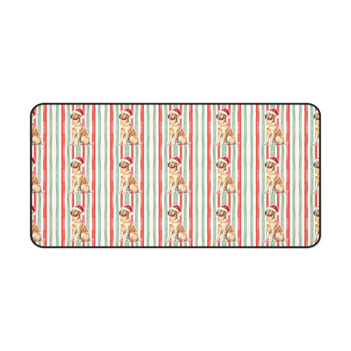 Yellow Labrador Christmas Desk Mat, Red Sage Stripes, Santa Dog Desk Pad