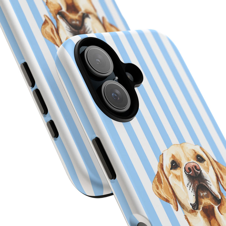Yellow Lab iPhone Case, Blue Stripe Tough Phone Cover, Labrador Mom Gift