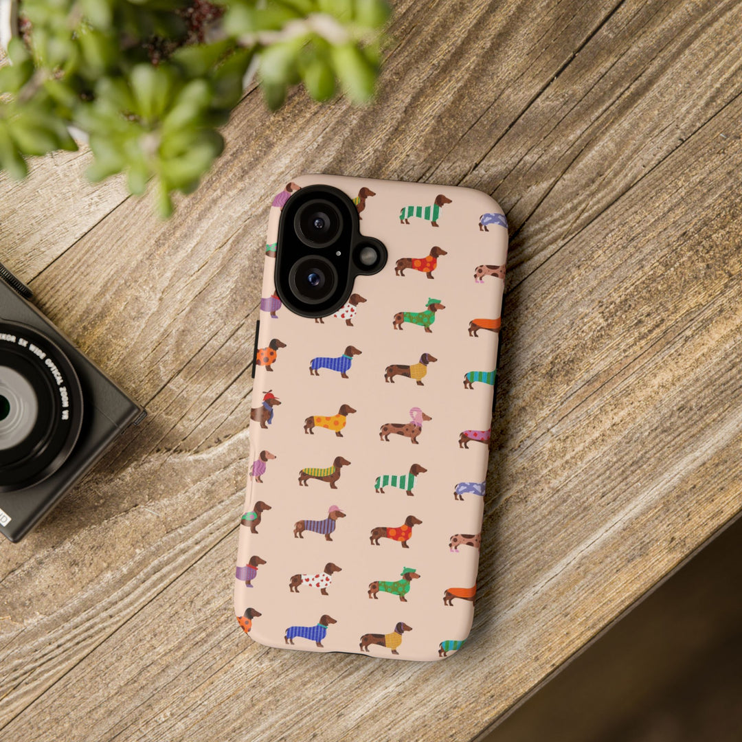 Dachshund Sweater Tough iPhone Case, Colorful Wiener Dog Phone Cover, Matte or Glossy