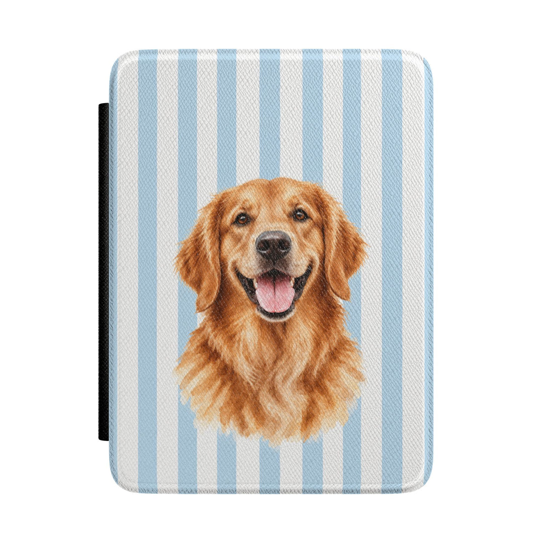Custom Watercolor Dog Kindle Case, Light Blue White Stripes, Personalized Pet Photo Cover, 7 Inch Paperwhite Colorsoft