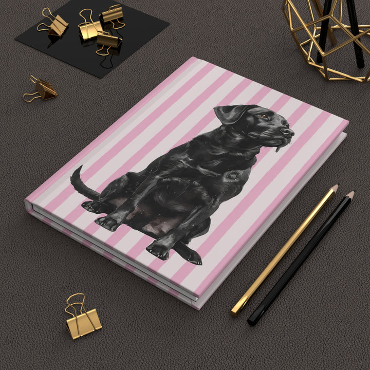 Black Lab Journal, Pink Stripe Hardcover Notebook, Labrador Mom Gift, New Puppy Gift