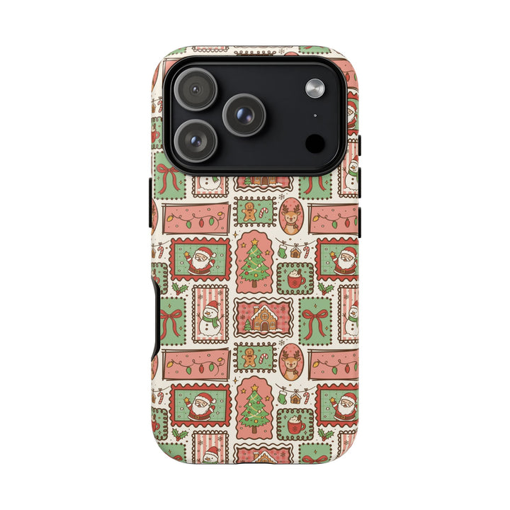 Vintage Christmas Frames Tough iPhone Case, Santa Snowman Gingerbread Holiday Phone Cover, Matte or Glossy