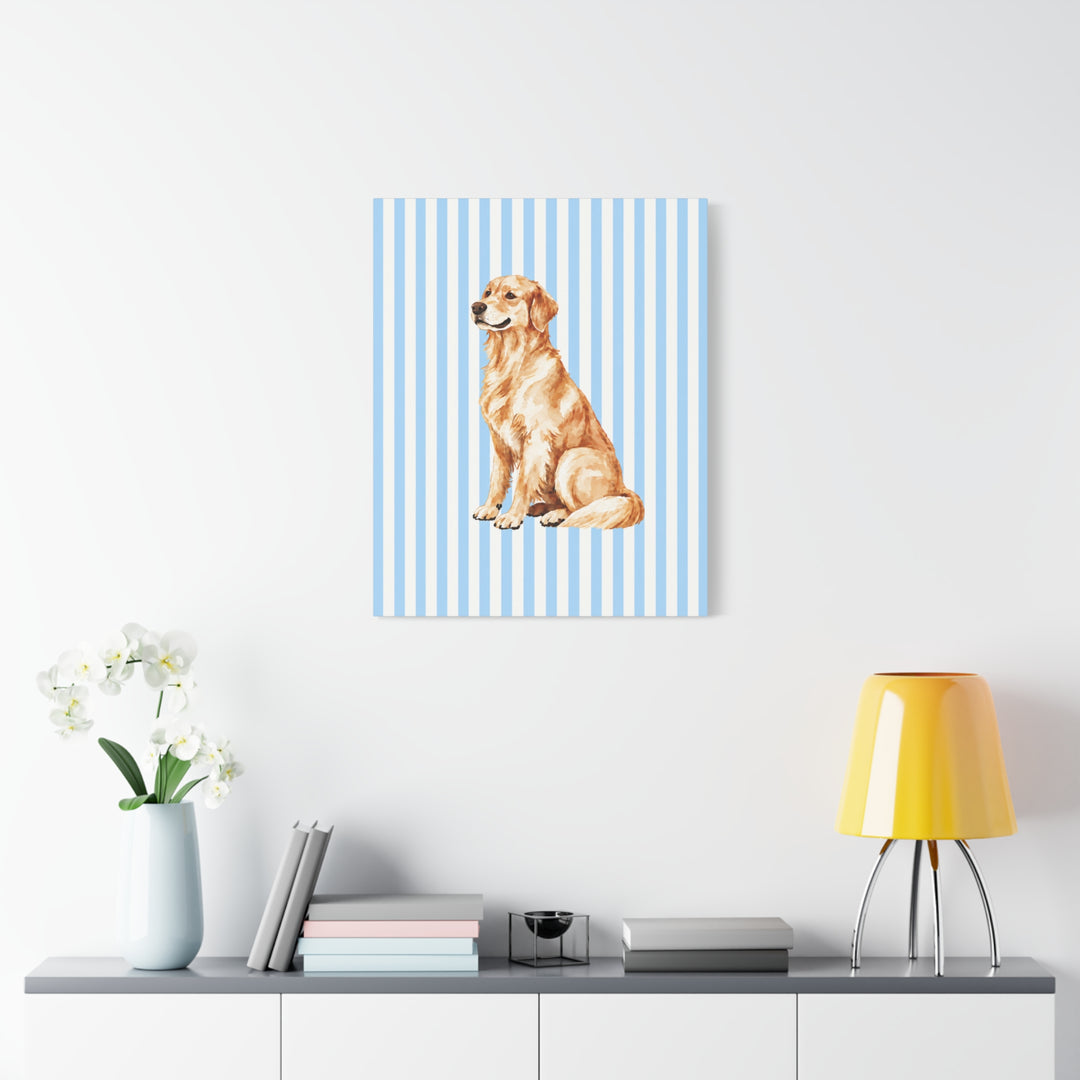 Golden Retriever Canvas Wall Art, Blue Stripe Stretched Canvas, Golden Retriever Mom Gift