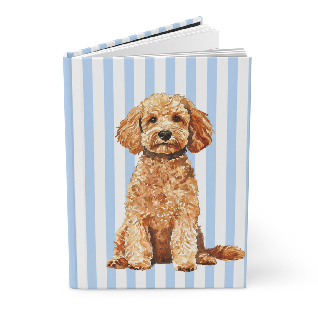 Goldendoodle Journal, Blue Stripe Hardcover Notebook, Doodle Mom Gift, New Puppy Gift