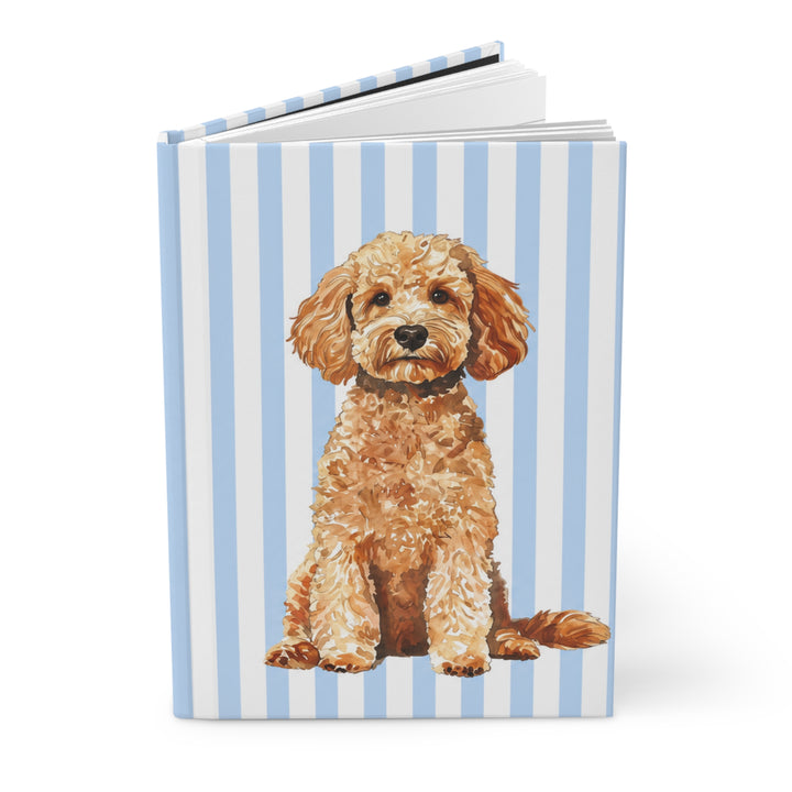 Goldendoodle Journal, Blue Stripe Hardcover Notebook, Doodle Mom Gift, New Puppy Gift
