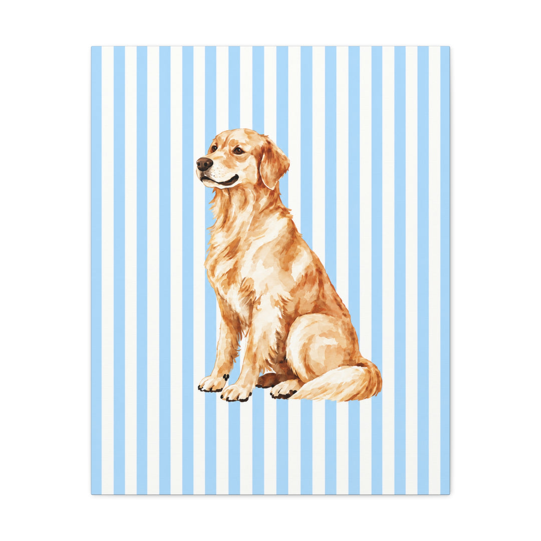 Golden Retriever Canvas Wall Art, Blue Stripe Stretched Canvas, Golden Retriever Mom Gift