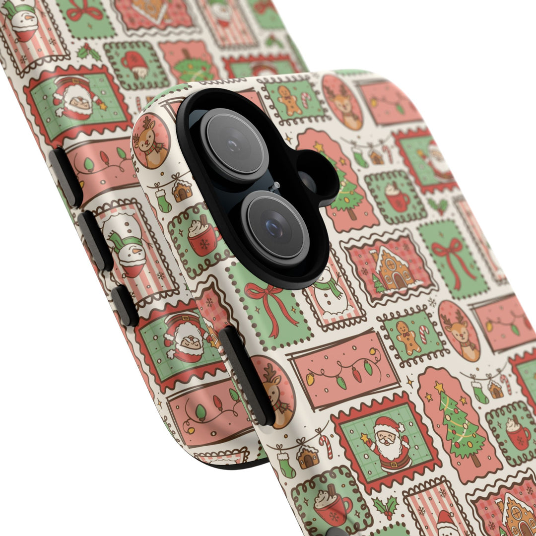Vintage Christmas Frames Tough iPhone Case, Santa Snowman Gingerbread Holiday Phone Cover, Matte or Glossy