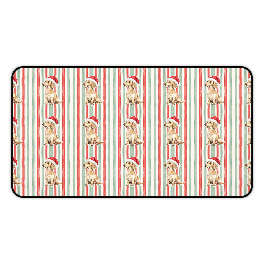 Dachshund Christmas Desk Mat, Red Sage Stripes, Santa Dog Desk Pad