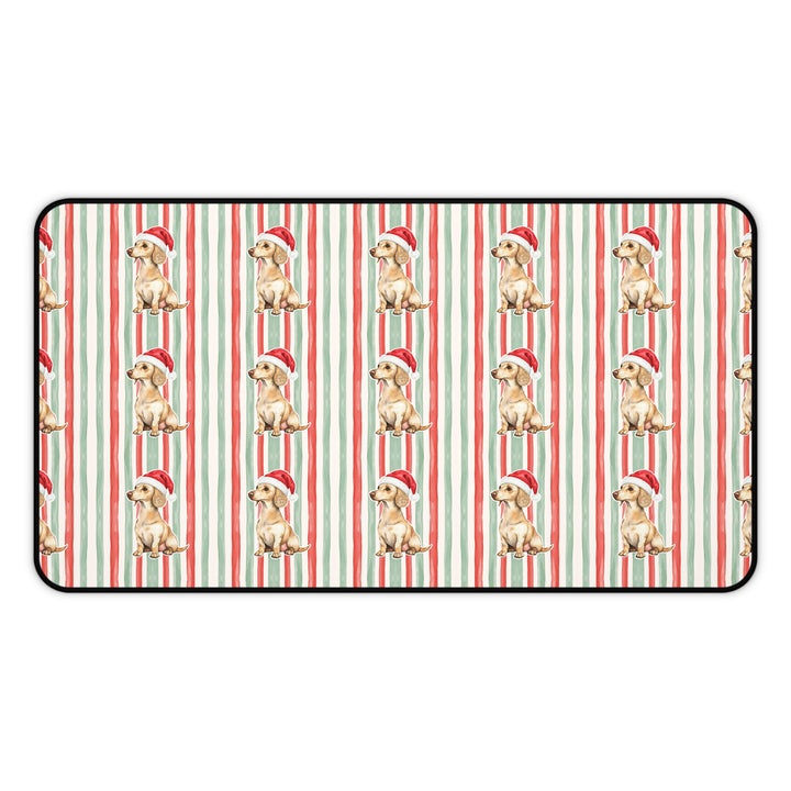 Dachshund Christmas Desk Mat, Red Sage Stripes, Santa Dog Desk Pad