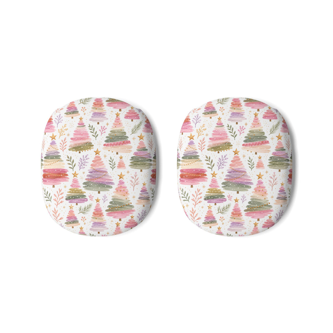 Pastel Christmas Tree AirPods Max Case Covers, Pink Watercolor Holiday Ear Cup Shells, Matte or Glossy