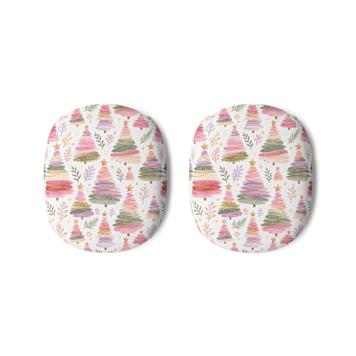 Pastel Christmas Tree AirPods Max Case Covers, Pink Watercolor Holiday Ear Cup Shells, Matte or Glossy