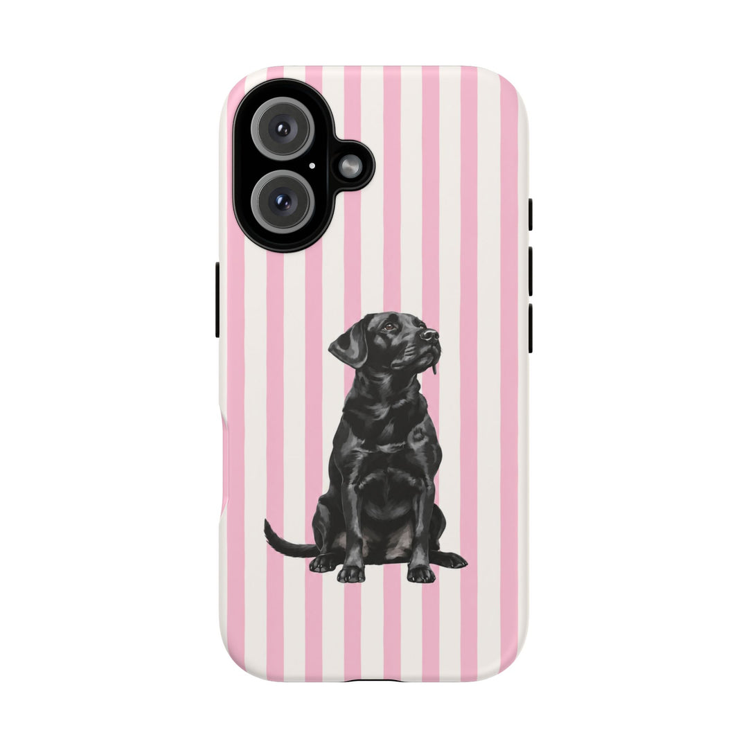 Black Lab iPhone Case, Pink Stripe Tough Phone Cover, Labrador Mom Gift