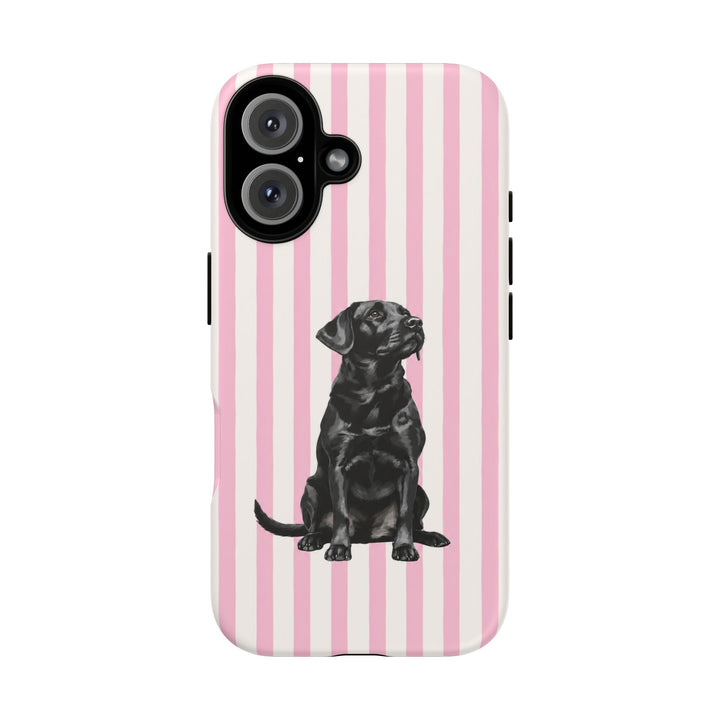 Black Lab iPhone Case, Pink Stripe Tough Phone Cover, Labrador Mom Gift