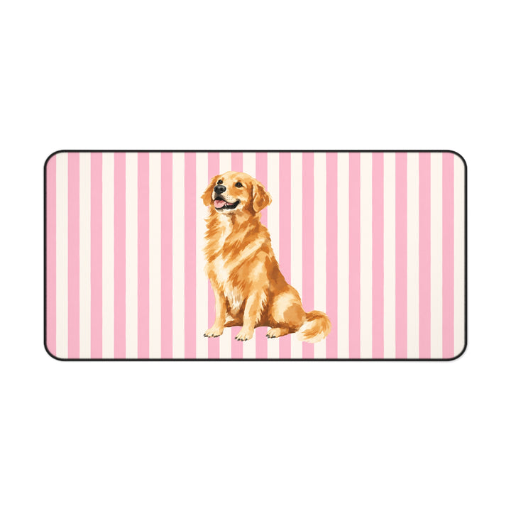 Golden Retriever Desk Mat, Pink Stripe Dog Mouse Pad, Golden Retriever Mom Gift