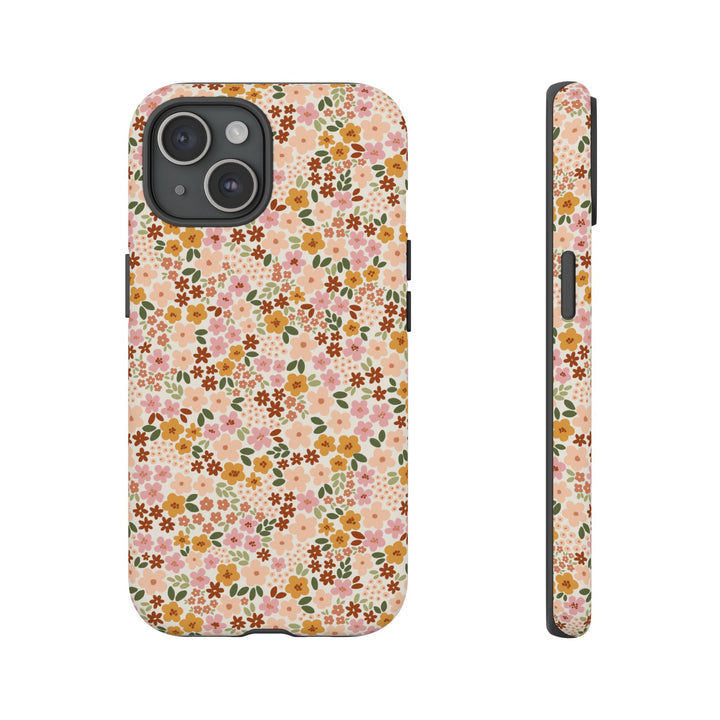 Retro Fall Floral Tough iPhone Case, Autumn Flower Phone Cover, Matte or Glossy