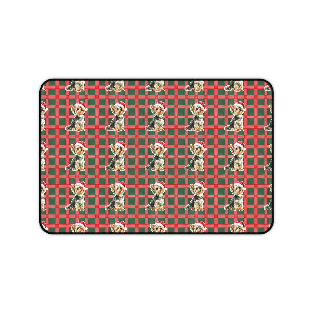 Yorkshire Terrier Christmas Desk Mat, Red Green Plaid, Santa Dog Desk Pad