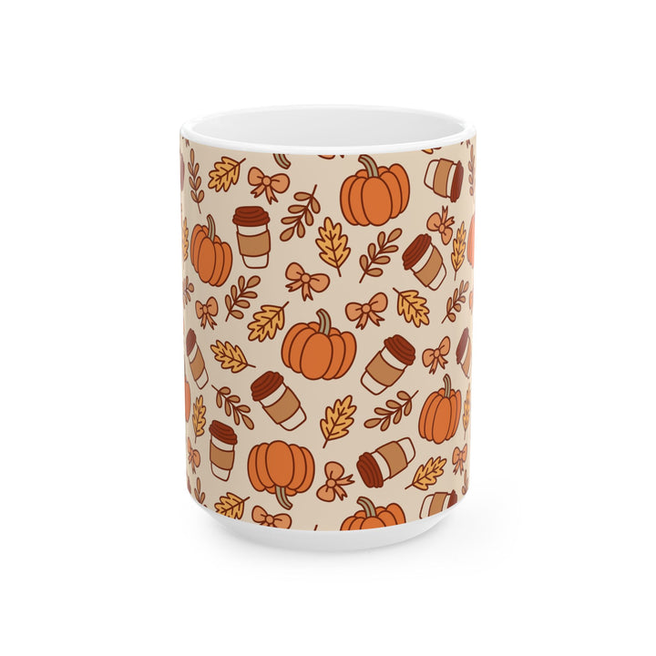 Fall Coffee Pumpkin Ceramic Mug, Autumn Bow and Leaf Coffee Cup, Pumpkin Spice Lover Gift, 11oz and 15oz