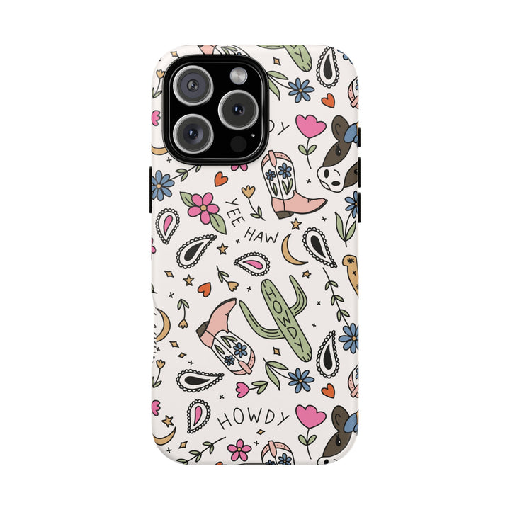 Western Cowgirl Tough iPhone Case, Pink Cowboy Boots and Howdy Phone Cover, Matte or Glossy