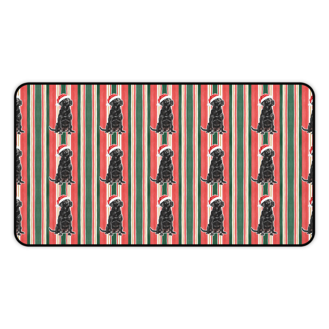 Black Labrador Christmas Desk Mat, Classic Red Green Stripes, Santa Dog Desk Pad