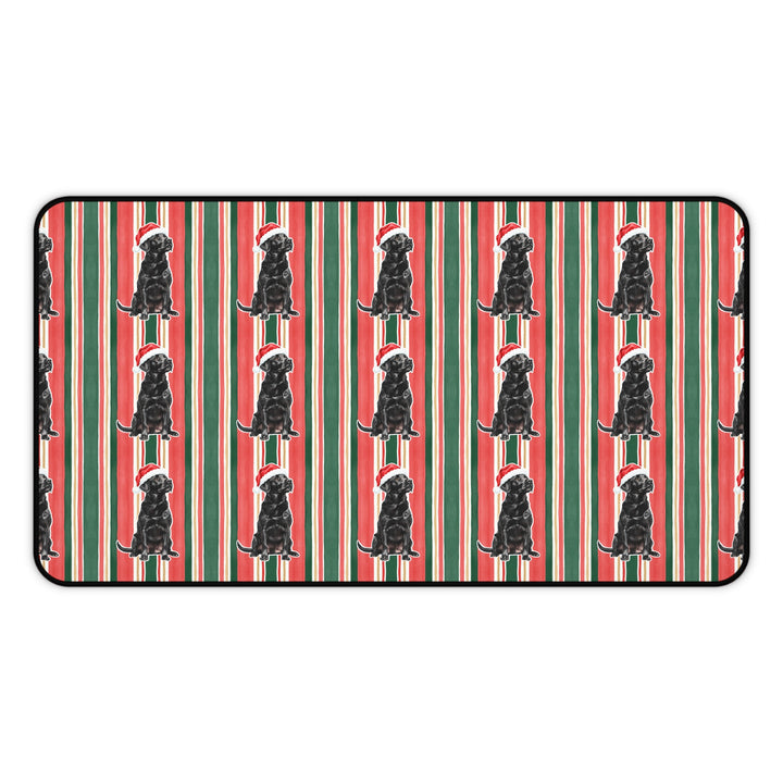 Black Labrador Christmas Desk Mat, Classic Red Green Stripes, Santa Dog Desk Pad