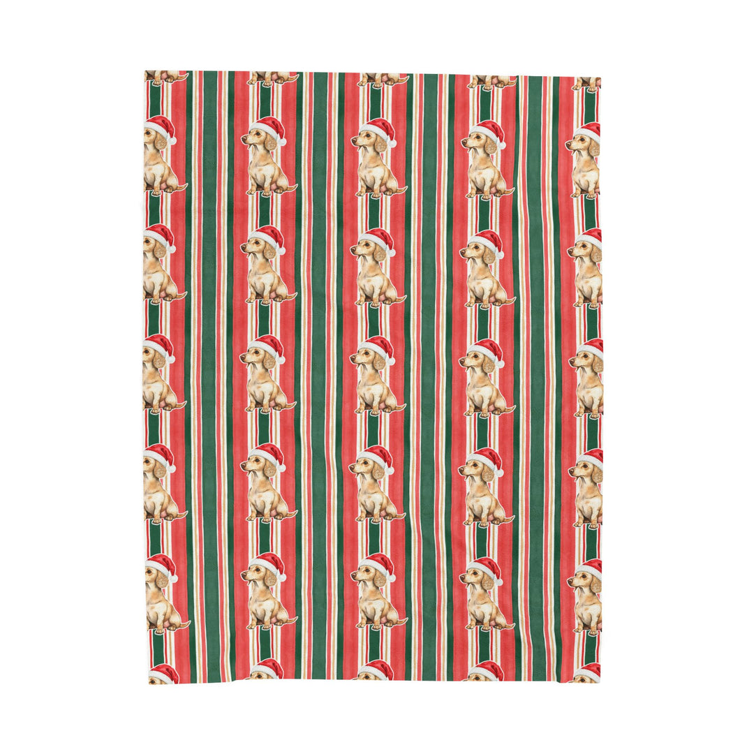 Dachshund Christmas Velveteen Plush Blanket, Classic Red Green Stripes, Santa Dog Throw