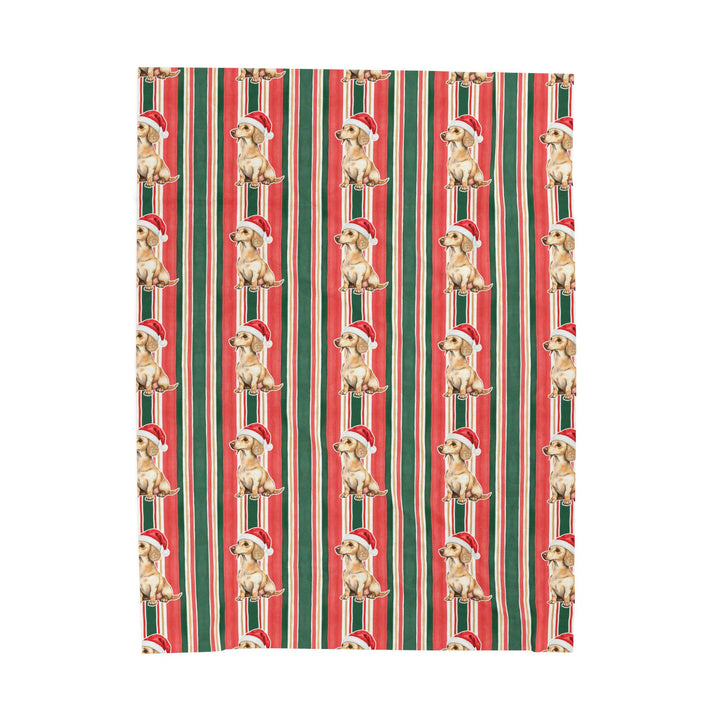 Dachshund Christmas Velveteen Plush Blanket, Classic Red Green Stripes, Santa Dog Throw