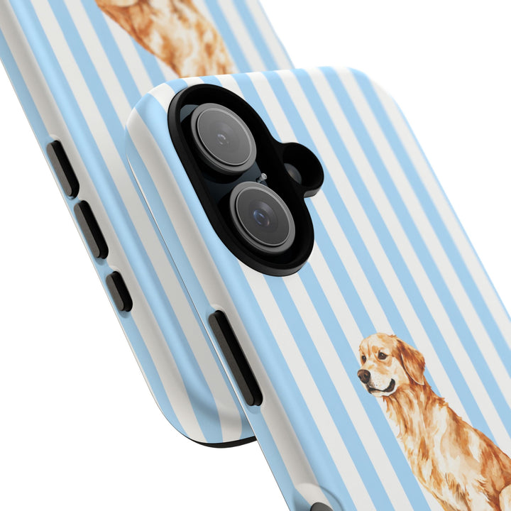 Golden Retriever iPhone Case, Blue Stripe Tough Phone Cover, Golden Retriever Mom Gift