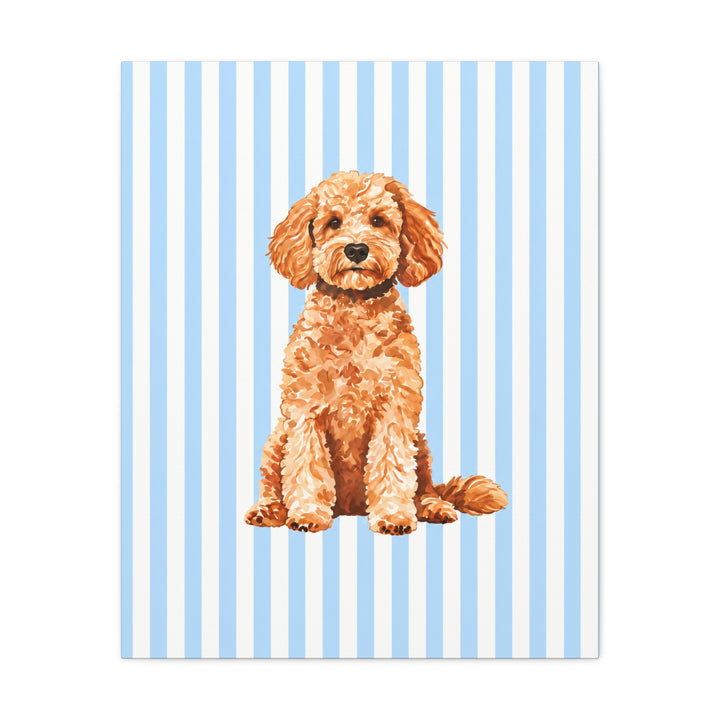 Goldendoodle Canvas Wall Art, Blue Stripe Doodle Stretched Canvas, Doodle Mom Gift