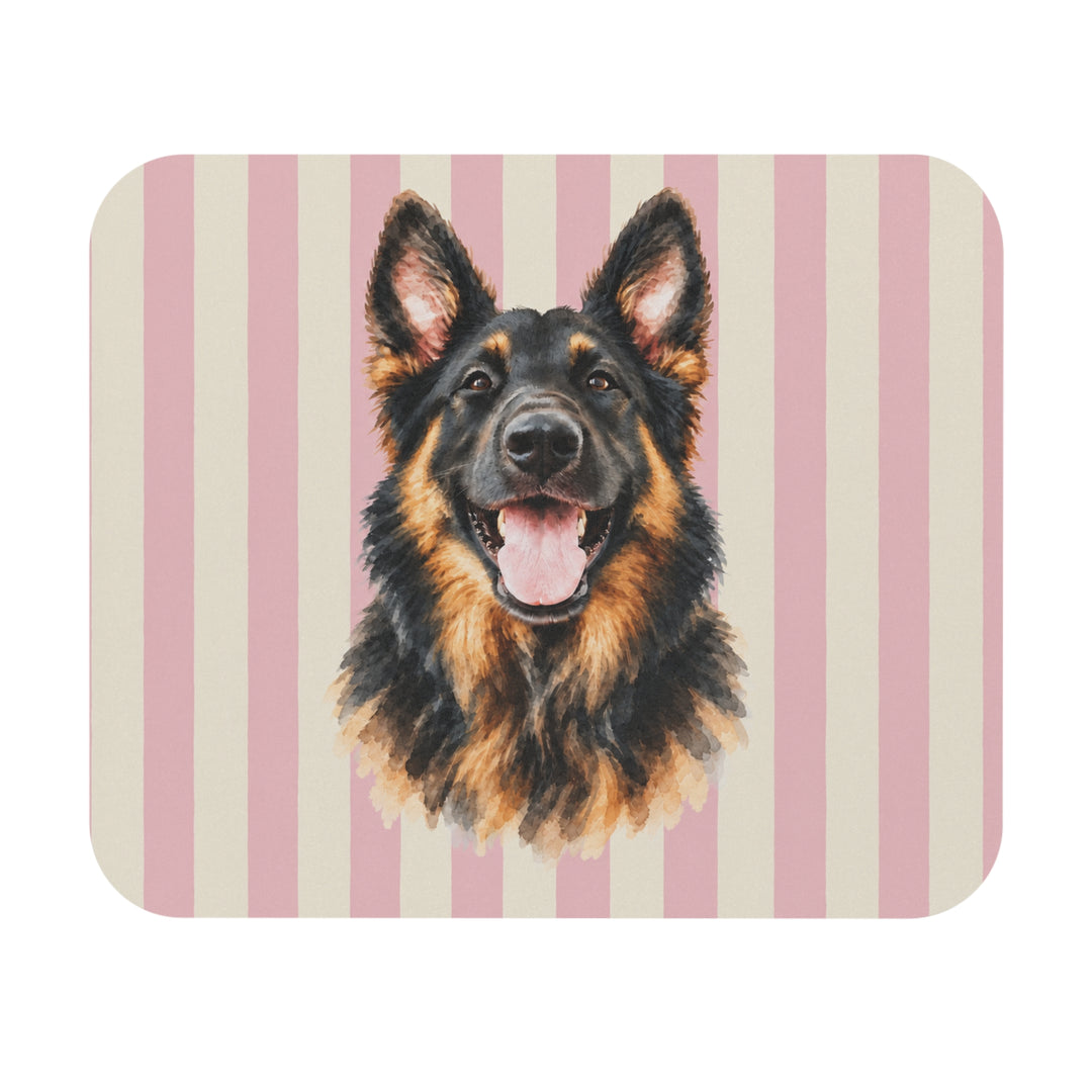 Custom Watercolor Dog Mouse Pad, Light Pink Cream Stripes, Personalized Pet Photo Desk Accessory
