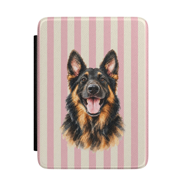 Custom Watercolor Dog Kindle Case, Light Pink Cream Stripes, Personalized Pet Photo Cover, 7 Inch Paperwhite Colorsoft