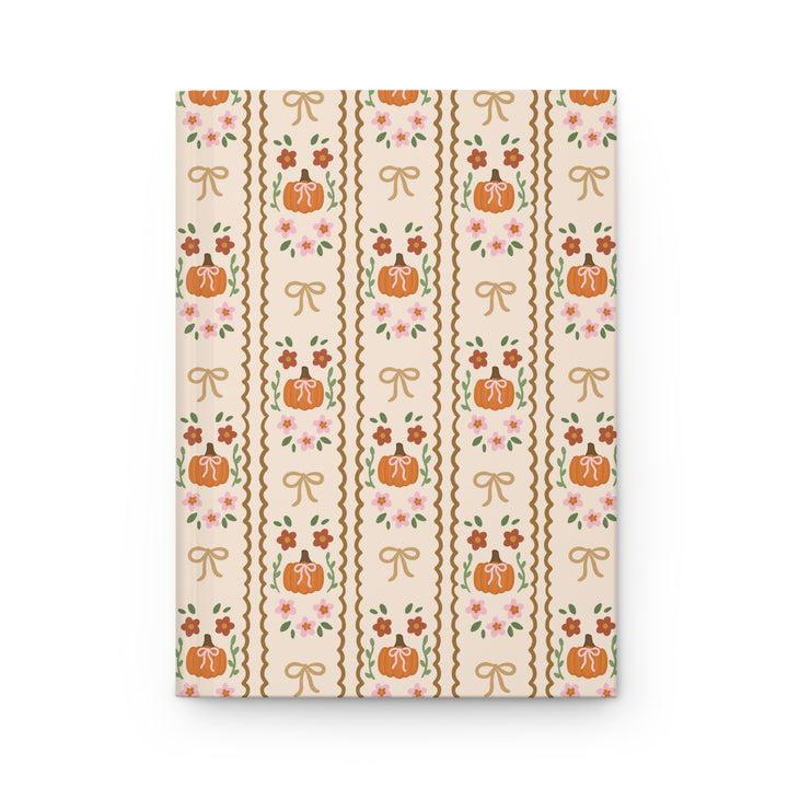 Girly Fall Pumpkin Bow Hardcover Notebook, Scalloped Floral Lined Journal, Autumn Stationery Gift