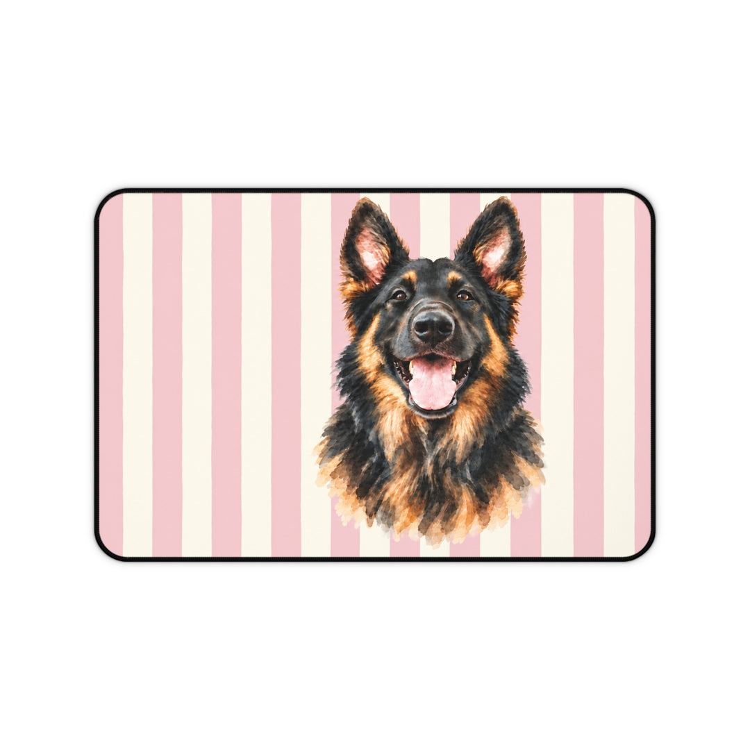 Custom Watercolor Pet Desk Mat, Light Pink Cream Stripes, Personalized Dog Photo Desk Pad