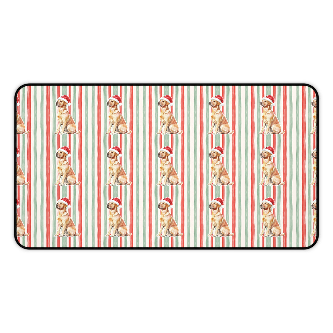 Yellow Labrador Christmas Desk Mat, Red Sage Stripes, Santa Dog Desk Pad