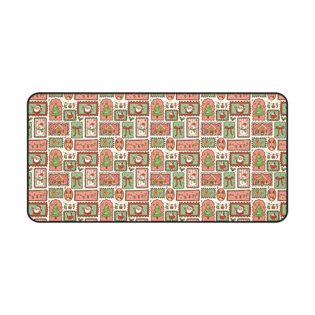 Vintage Christmas Frames Desk Mat, Santa Snowman Gingerbread Desk Pad, Holiday Large Mouse Pad