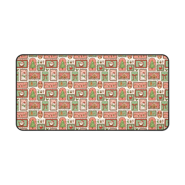 Vintage Christmas Frames Desk Mat, Santa Snowman Gingerbread Desk Pad, Holiday Large Mouse Pad