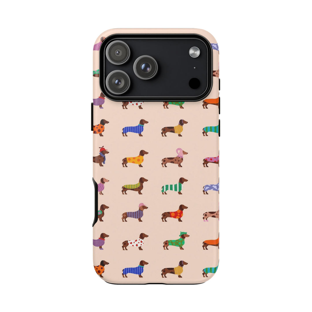 Dachshund Sweater Tough iPhone Case, Colorful Wiener Dog Phone Cover, Matte or Glossy