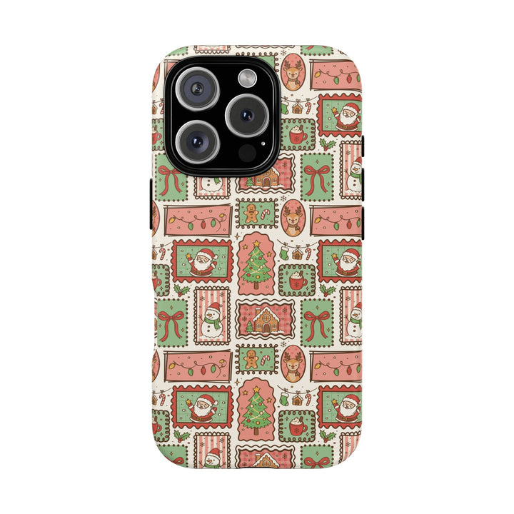 Vintage Christmas Frames Tough iPhone Case, Santa Snowman Gingerbread Holiday Phone Cover, Matte or Glossy
