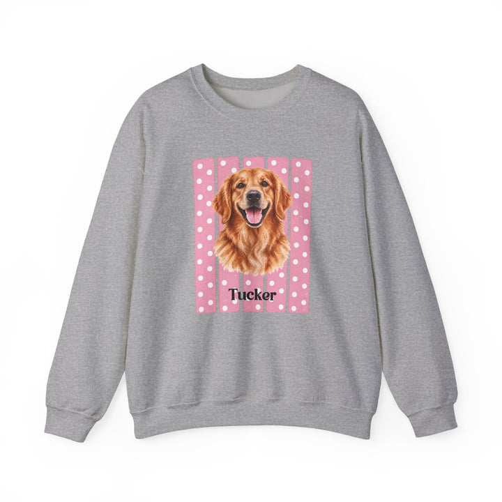 Custom Watercolor Dog Sweatshirt with Name, Pink Polka Dot Stripes