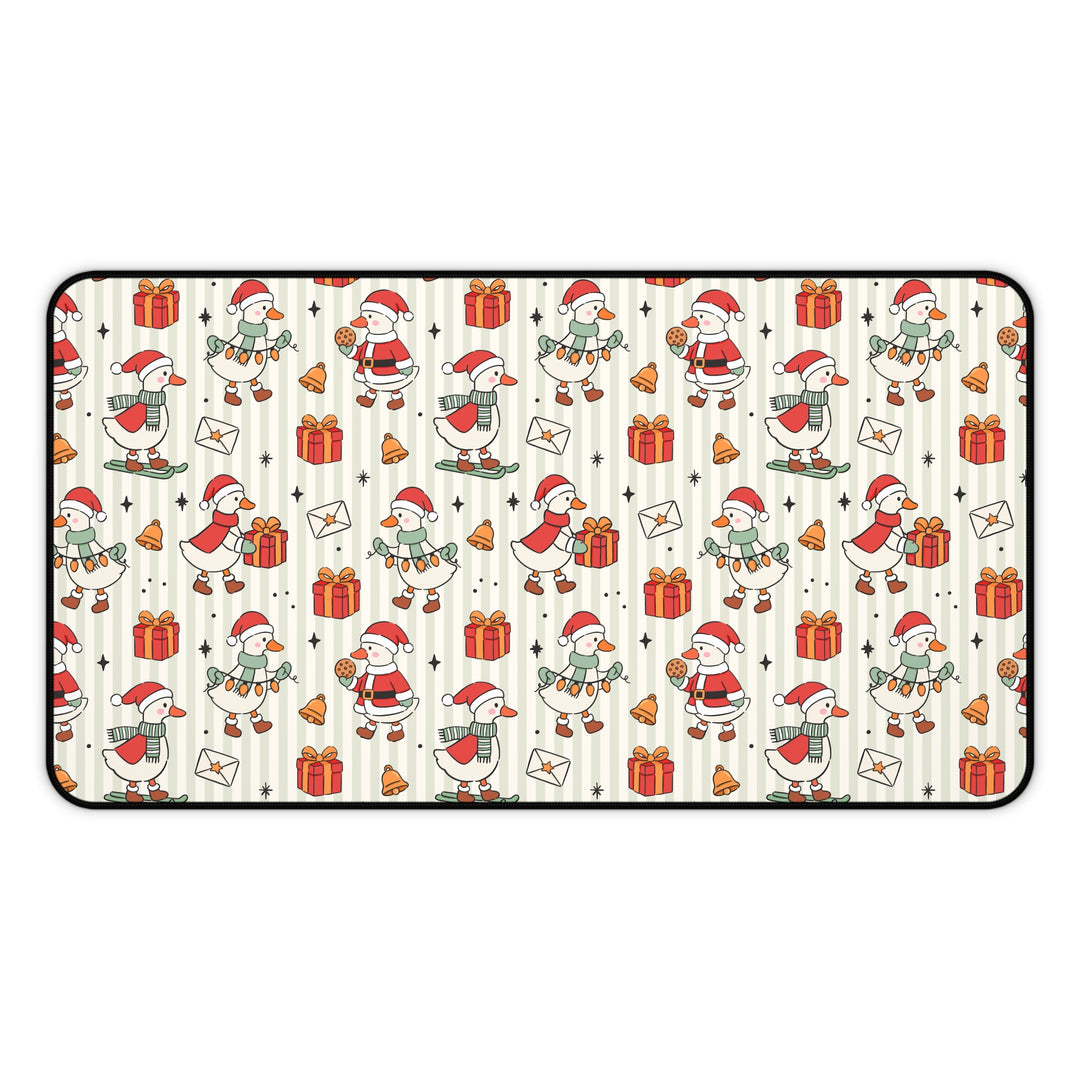 Christmas Goose Desk Mat, Cute Santa Geese Stripe Desk Pad, Festive Holiday Large Mouse Pad